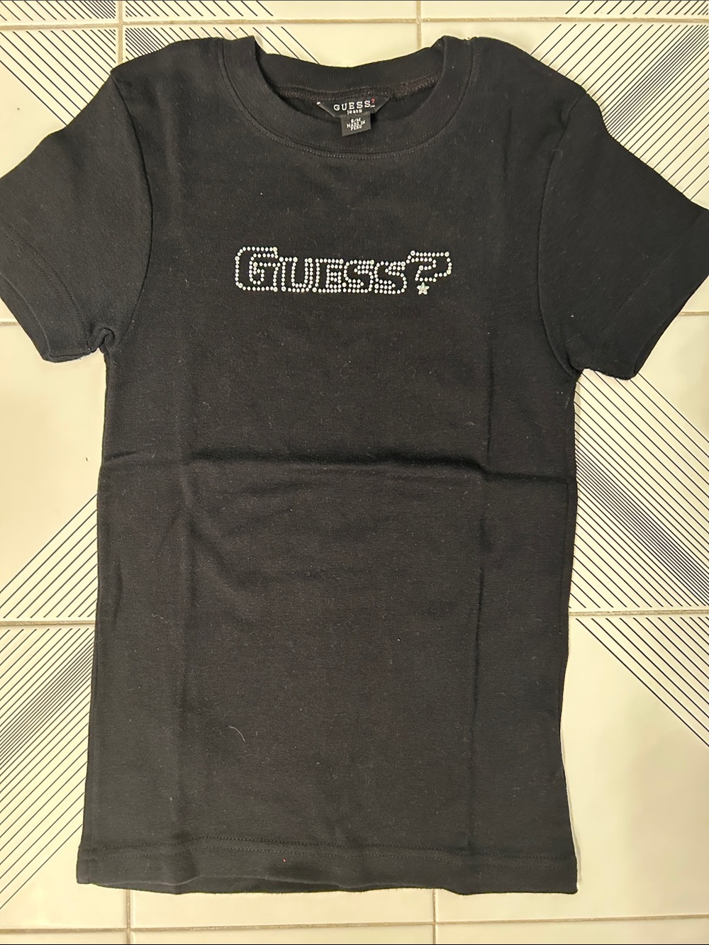 Guess Black Short-Sleeve Tee with Rhinestone and metal studded Logo